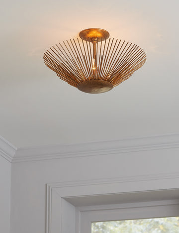 #color::antique-brass #size::17-dia | Maire starburst silhouette semi-flush mount light on a ceiling