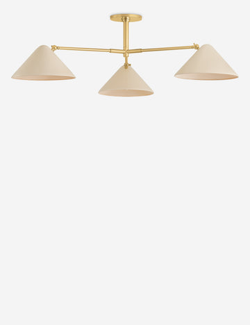 #color::antique-brass #size::52-dia Citrine adjustable three light cone shade flush mount light