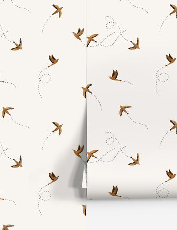 Rylee + Cru Sparrows Wallpaper, Rust - Swatch