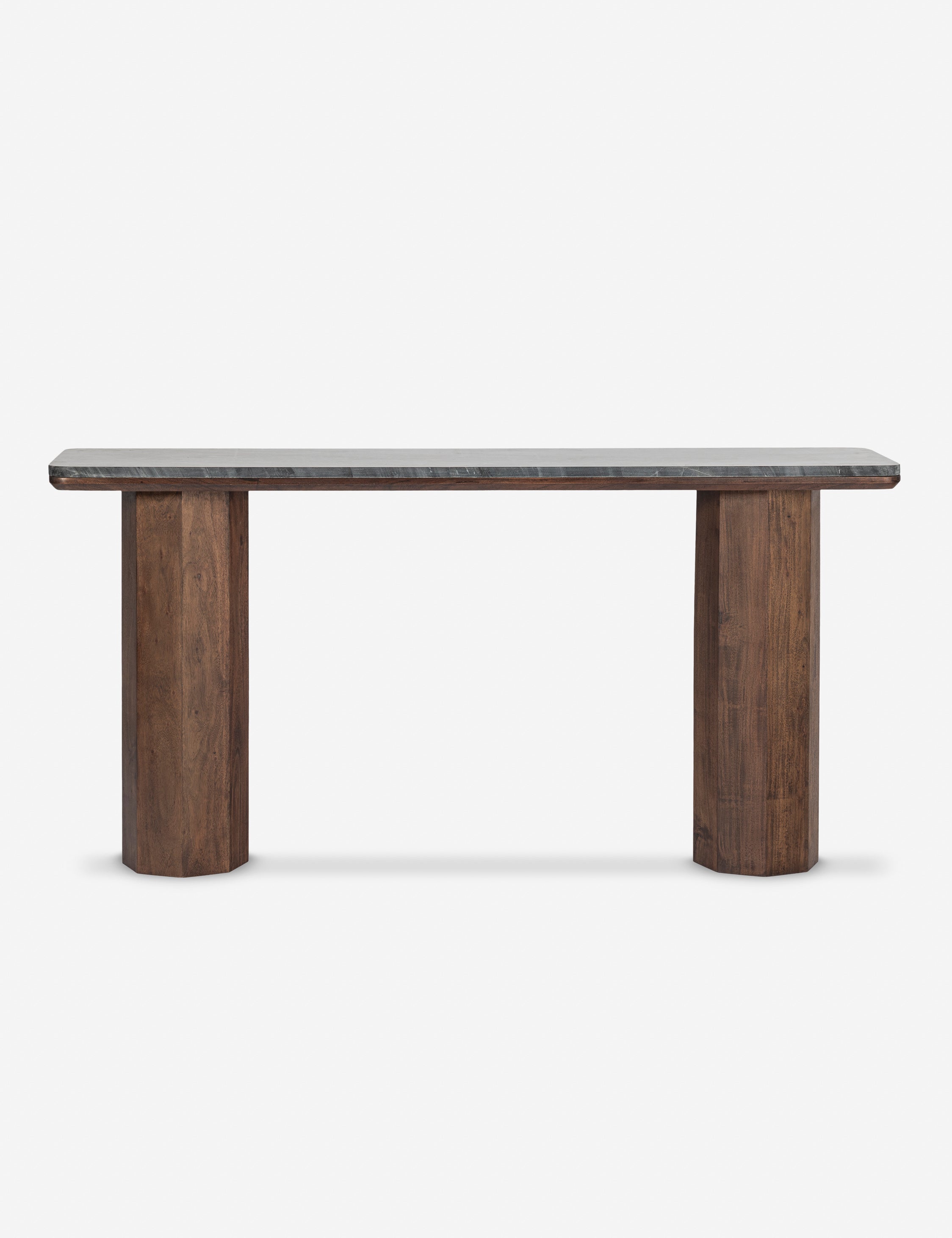 #color::brown-and-black-marble | Phan pillar-leg, marble-top console table.