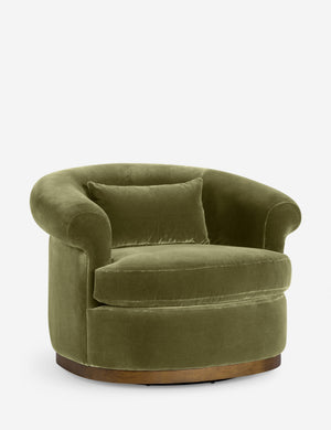 Angled view of the Rochester velvet barrel back swivel chair
