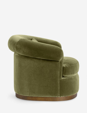 Side profile of the Rochester velvet barrel back swivel chair
