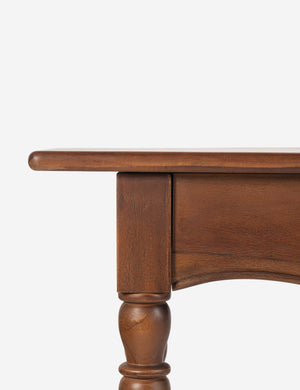Close up of the Foxton beaded turned wood two drawer console table