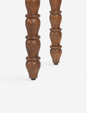 Close up of the Foxton beaded turned wood two drawer console table