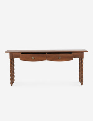 Foxton beaded turned wood two drawer console table with drawers open