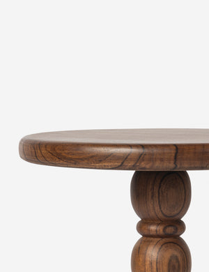 Close up of the top of the Foxton beaded turned wood round drink side table