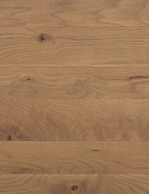 Close up of the wood grain of the Remwald sculptural oak wood low profile media console.