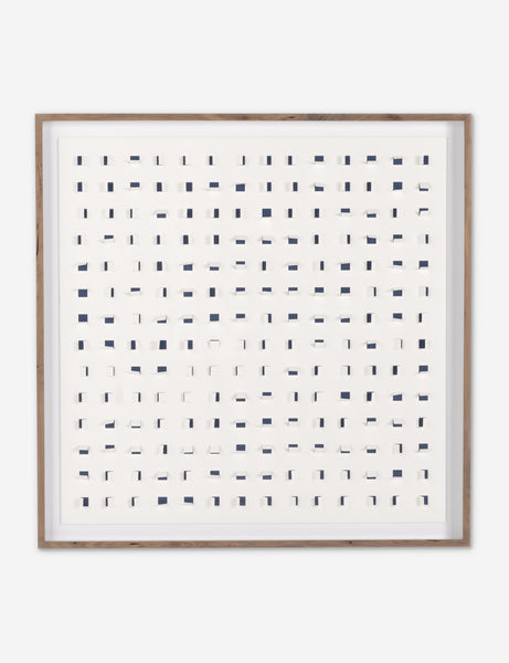 #color::navy-and-white #size::48--x-48- | See Through navy and white wall art featuring square paper cutouts with flaps on a linen backdrop
