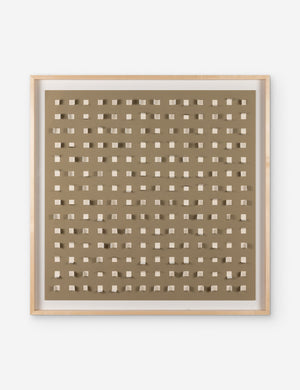 See Through taupe and sand wall art featuring square paper cutouts with flaps on a linen backdrop