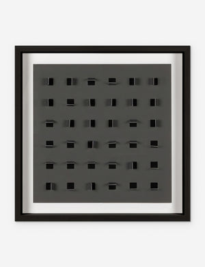 See Through small charcoal gray and black wall art featuring square paper cutouts with flaps on a linen backdrop