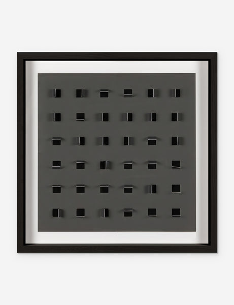 #color::charcoal-and-black #size::24--x-24- | See Through small charcoal gray and black wall art featuring square paper cutouts with flaps on a linen backdrop