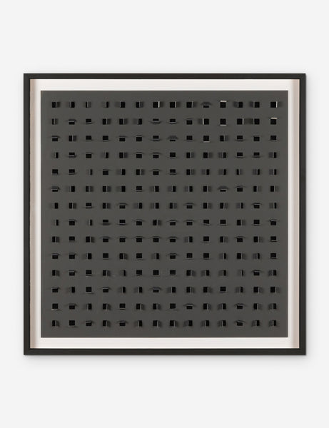 #color::charcoal-and-black #size::48--x-48- | See Through charcoal gray and black wall art featuring square paper cutouts with flaps on a linen backdrop