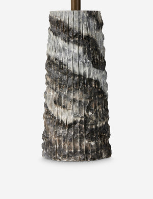 Ribbed base of the Fallow round marble side table.