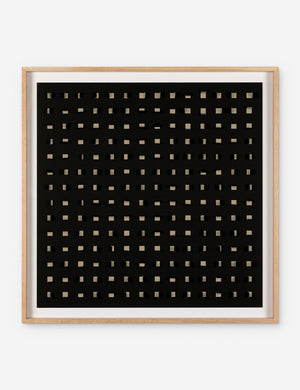 See Through tan and black wall art featuring square paper cutouts with flaps on a linen backdrop