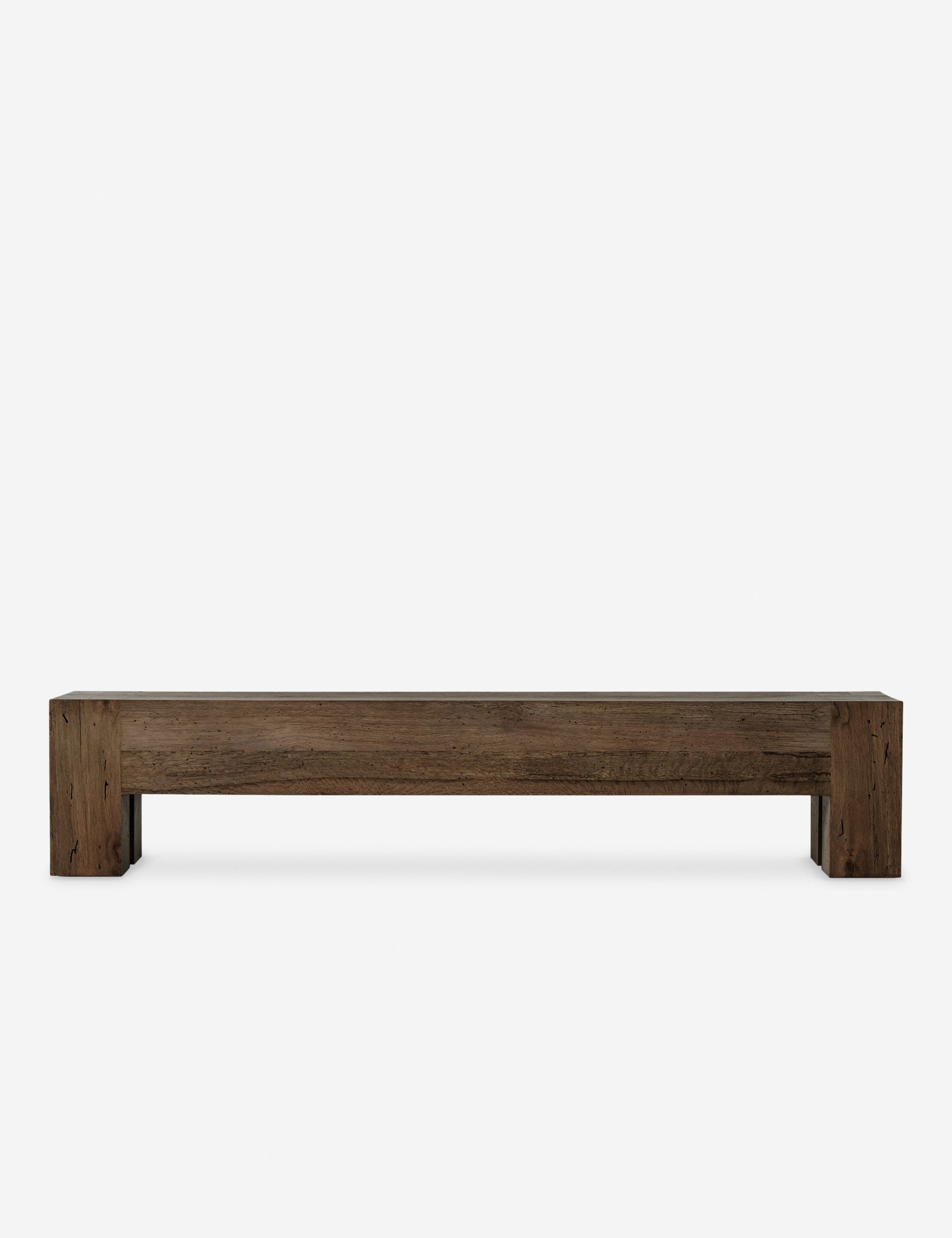 #color::brown | Bevan chunky leg distressed wood bench in brown.