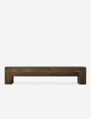 Bevan chunky leg distressed wood bench in brown.