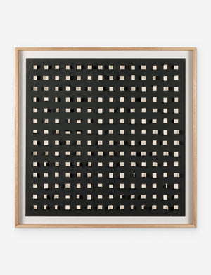 See Through black and white wall art featuring square paper cutouts with flaps on a linen backdrop