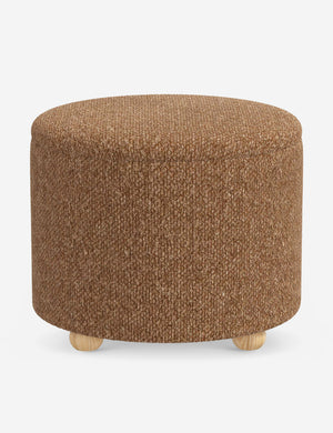 Kamila Brown Boucle 24-inch round ottoman with storage space and pinewood feet