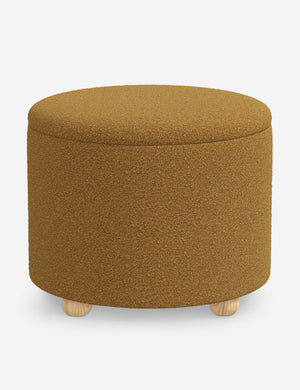 Kamila Ochre Boucle 24-inch round ottoman with storage space and pinewood feet