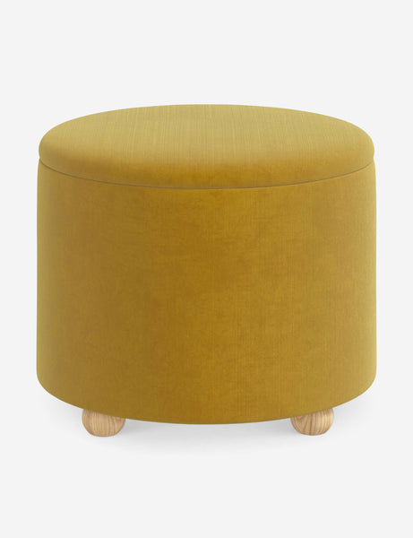 #color::citronella-velvet #size::24-Dia | Kamila Citronella Yellow Velvet 24-inch round ottoman with storage space and pinewood feet