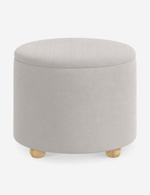 Kamila Mineral Gray Velvet 24-inch round ottoman with storage space and pinewood feet