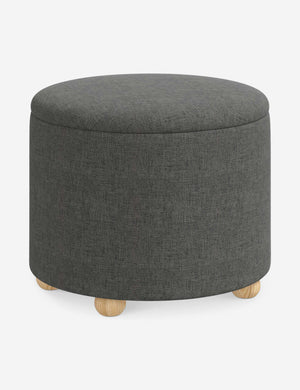Angled view of the Kamila Charcoal Gray Linen 24-inch ottoman