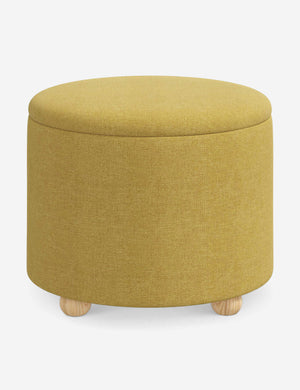 Kamila Golden Linen 24-inch round ottoman with storage space and pinewood feet