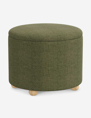 Angled view of the Kamila Sage Green Linen 24-inch ottoman