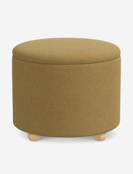 #color::sesame-linen-weave #size::24-Dia | Kamila Sesame Linen 24-inch round ottoman with storage space and pinewood feet