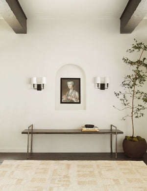 Indrani sleek wooden bench with iron frame.
