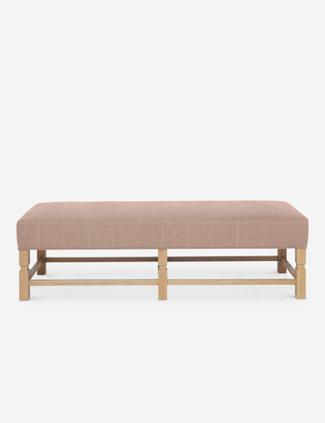 #color::apricot-linen | Ambleside Apricot Linen upholstered bench with carved detailing on the frame and vertical channeling around the cushion by Ginny Macdonald