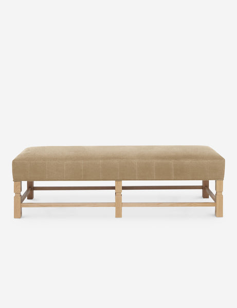 #color::brie-classic-velvet | Ambleside Brie beige Velvet upholstered bench with carved detailing on the frame and vertical channeling around the cushion by Ginny Macdonald