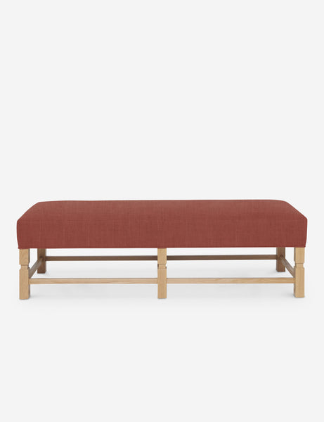 #color::terracotta-linen | Ambleside Terracotta Linen upholstered bench with carved detailing on the frame and vertical channeling around the cushion by Ginny Macdonald