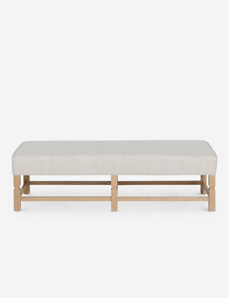 #color::taupe-boucle | Ambleside Taupe Boucle upholstered bench with carved detailing on the frame and vertical channeling around the cushion by Ginny Macdonald