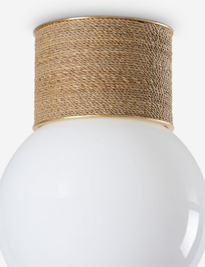 Close up of the Jahan coastal rope wrapped flush mount light.