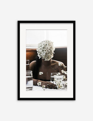Southern Woman in White Dogwoods Photography Print in a black frame that features a woman with a flower-covered face by Ashley Johnson