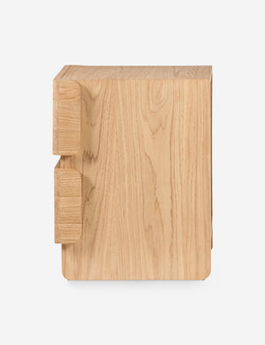 Side profile of the Mikiya modern natural oak 2-drawer nightstand