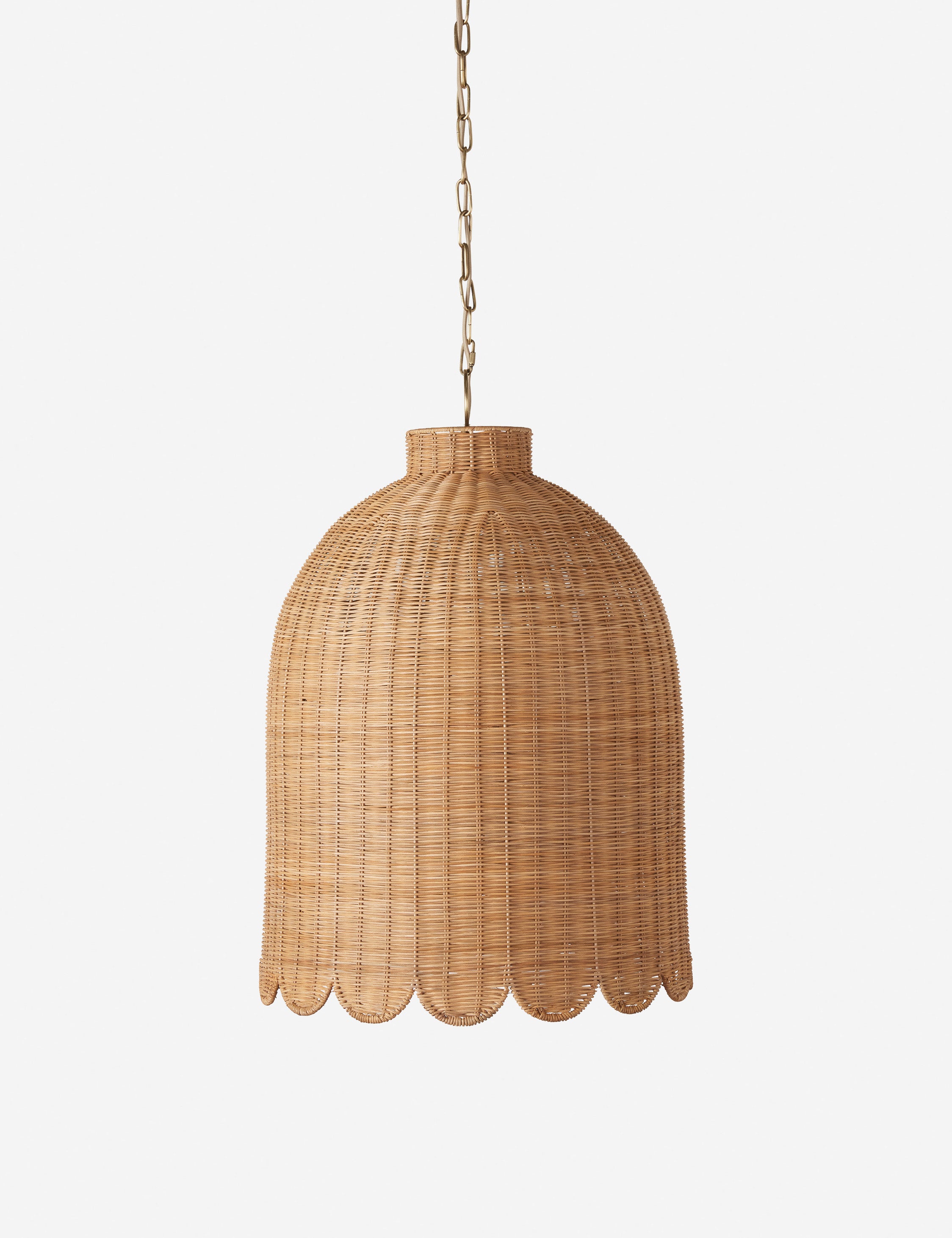#color::natural #size::20-dia | Marzo scalloped shade woven rattan pendant light.