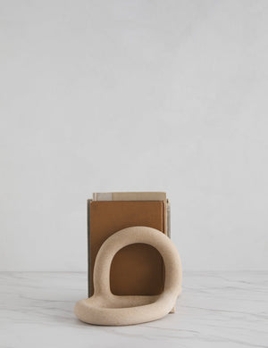 Side view of the Bacchus natural speckled ceramic bookends by sin