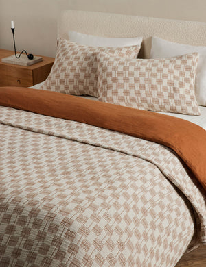 Basketweave cotton soft-texture pillow sham and bed blanket