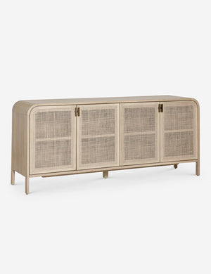 Brooke natural solid oak sideboard with iron pulls and woven cane doors