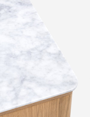 Close up of the top of the Matija marble top, reeded door media console