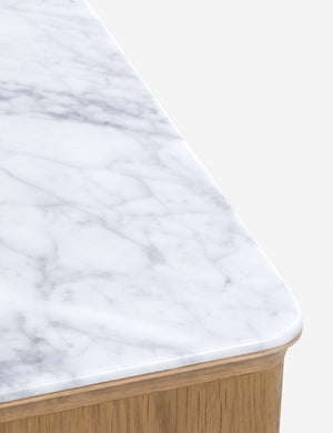 Close up of the top of the Matija marble top, reeded door front cabinet