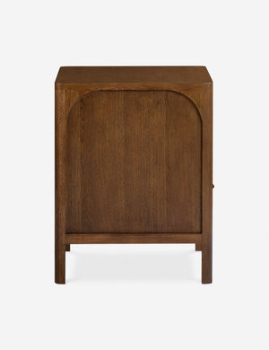 Side profile of the Ralston open shelf walnut nightstand