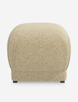 Bailee Buff Boucle upholstered ottoman with a pouf-like design and pleated corners
