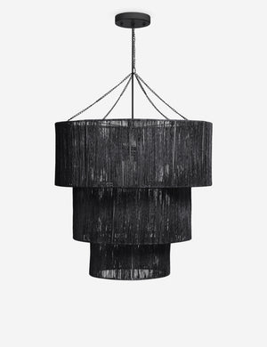 Chavette three-tiered black jute-wrapped chandelier