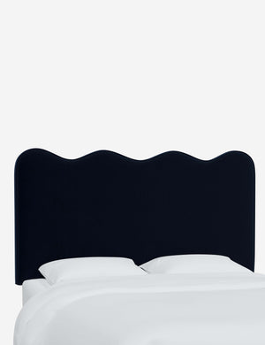 Angled view of the Clementine Navy Velvet Headboard