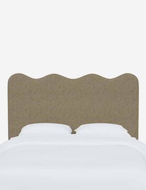 Clementine Pebble Gray Linen Headboard with a scalloped shape at the top