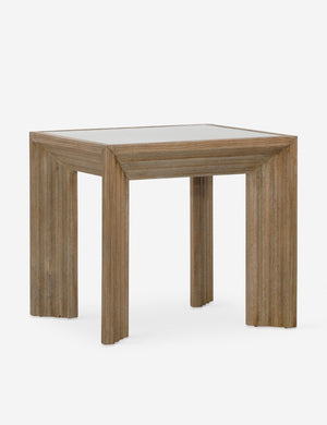 Pender modern wood and glass top square side table.