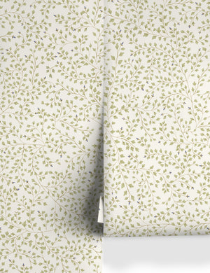 Dainty Leaves Wallpaper by Rylee + Cru, Sage - Swatch